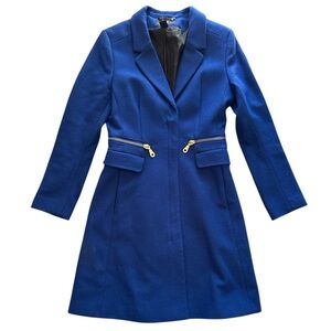 H&M | Blue Wool & Polyester Trench Coat with Gold Hardware Size 8